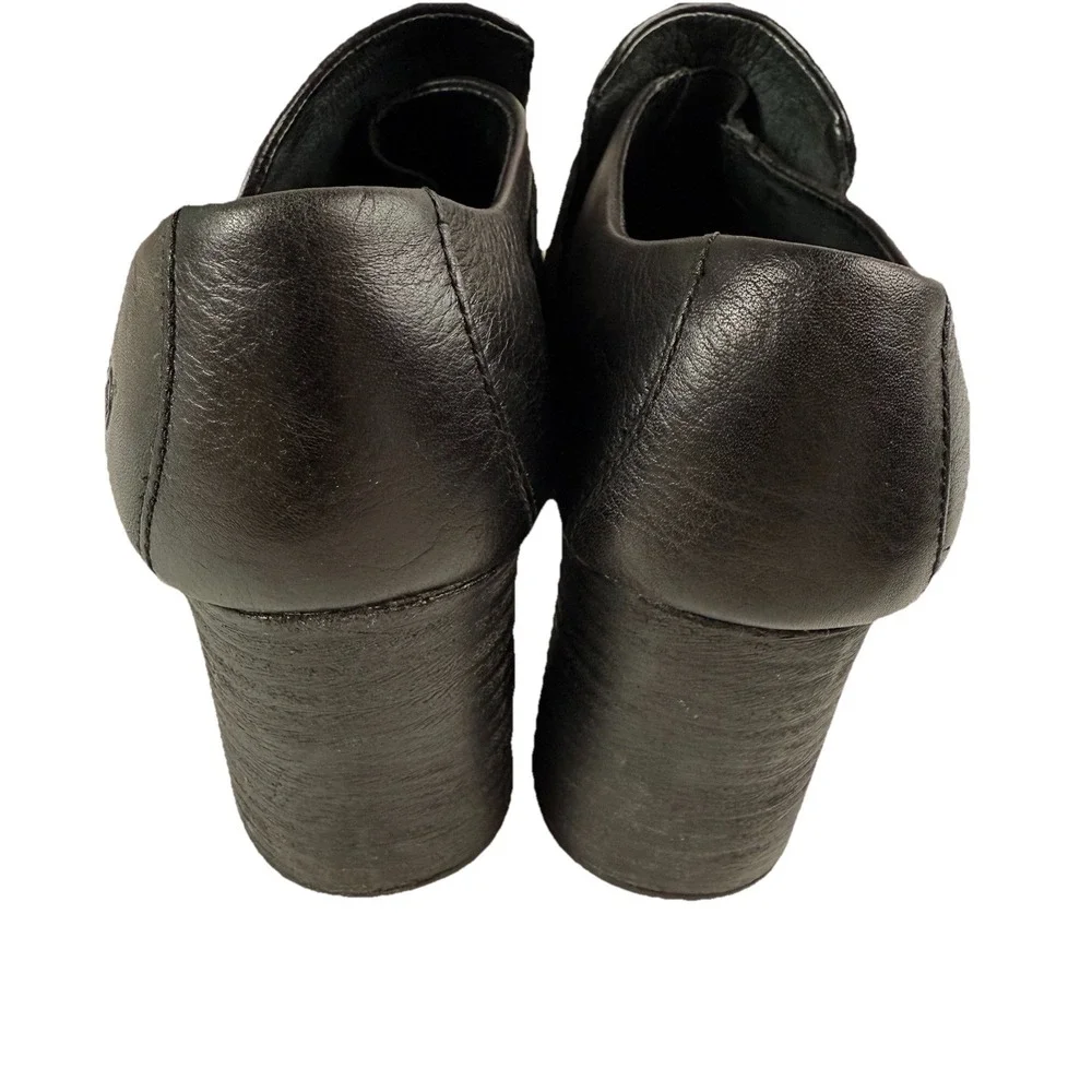 Born Dollie Women 9.5 Platform Ankle Bootie Black Leather Block Heel Clogs Shoes